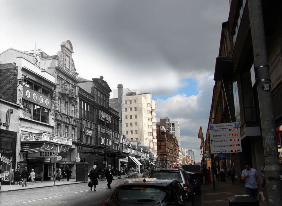 Sauchiehall-Street-in-the-1960s-and-the-present-day Sauchiehall Street in the 1960s and the present day. Image by Hugh Nicolson.