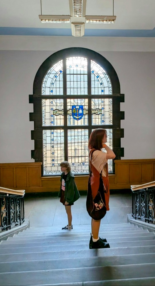 a woman standing in a room